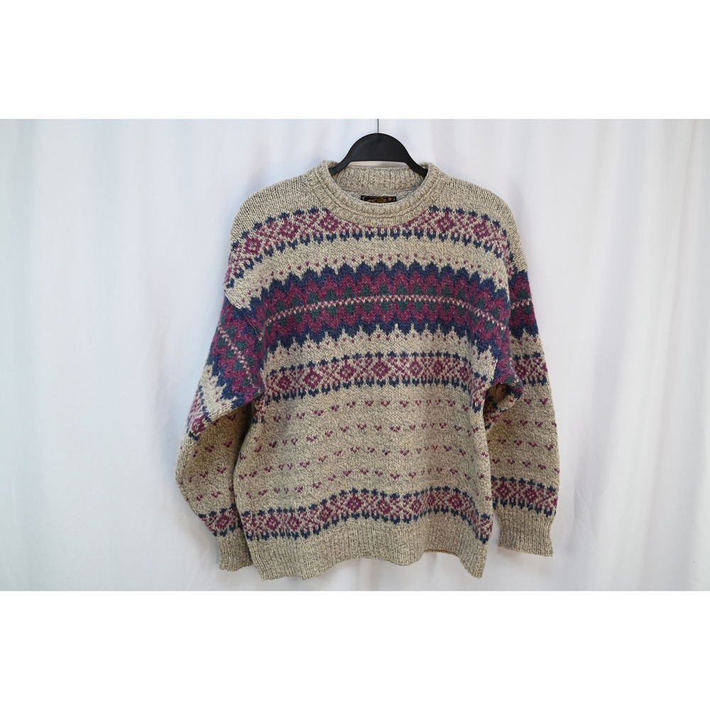 Eddie Bauer Vintage Wool Fair Isle Sweater Womens Medium Made in USA Purple Gray